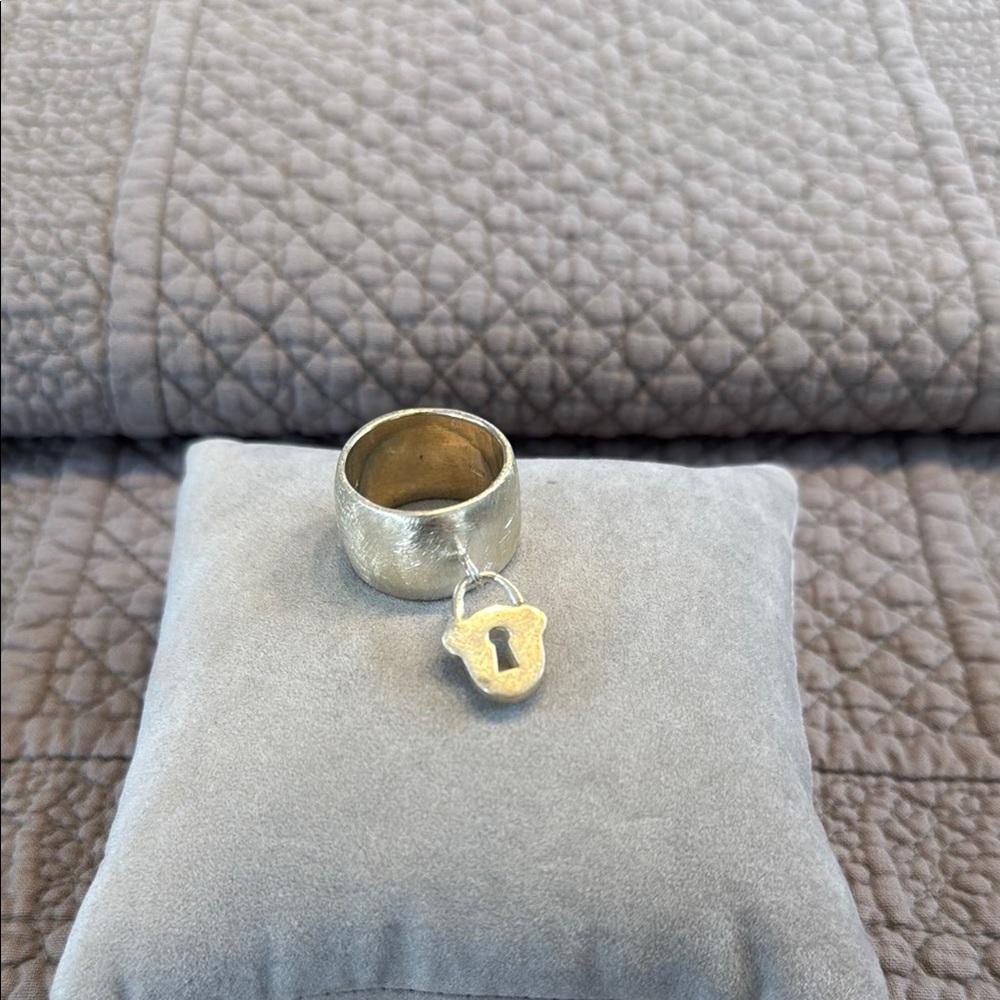 Silver Ring with Lock Charm